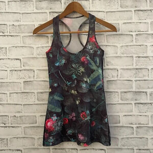 Women’s Lululemon cool racerback tank top black with tropical flowers size 2